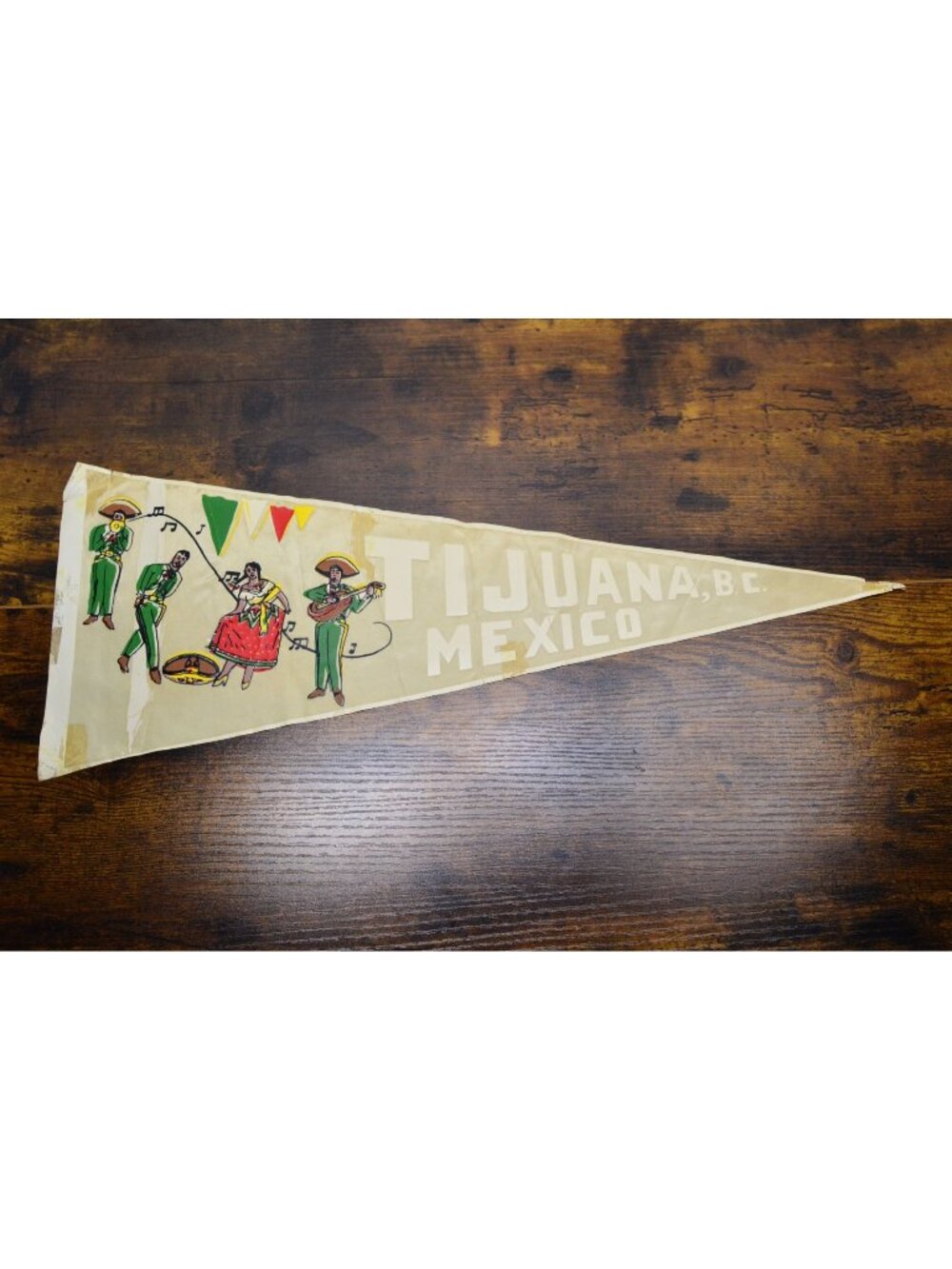 Vintage Tijuana, B.C. Mexico pennant painted 20.5 inches